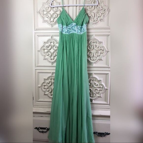 BCBG maxazria green silk beaded Y2K maxi dress - Picture 2 of 8